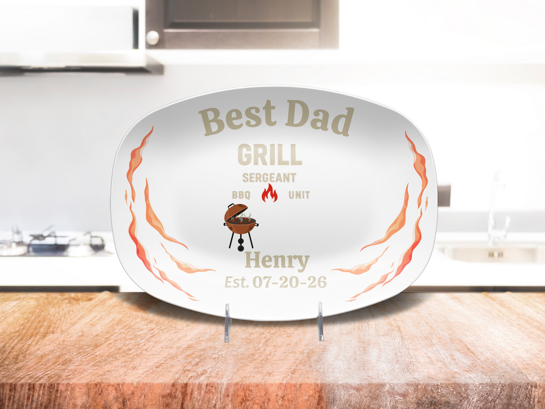 Personalized Grill Master Dad Platter – Custom BBQ Dad Gift with Name & Date – Father’s Day Serving Tray for Dad, Husband, Grandpa