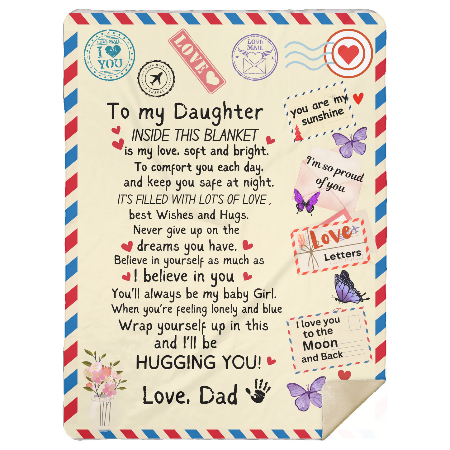 To My Daughter from Dad "Hugging You" Premium Sherpa Blanket