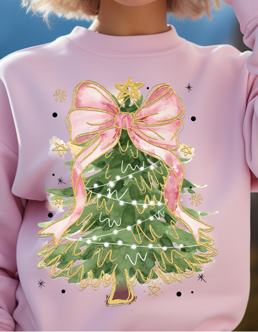 Christmas Tree Bow Shirt, Christmas Coquette Pullover Sweatshirt