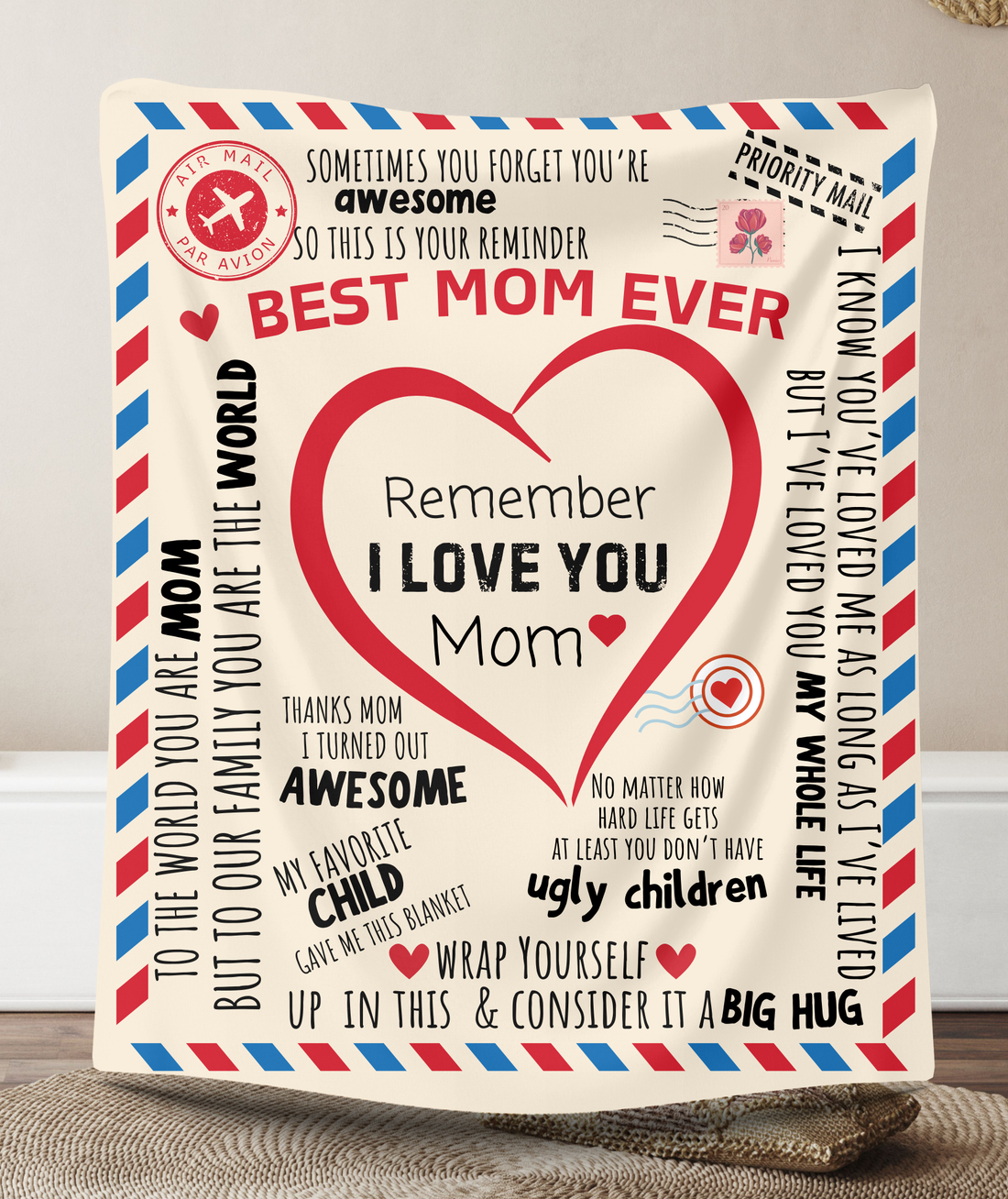 To Mom "Best Mom Ever"Cozy Fleece Blankets Ideal for Snuggling!