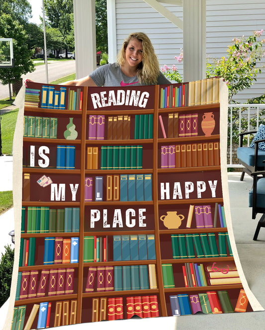 "Reading is my Happy Place" Fleece Blanket Gift | Birthday | Valentine