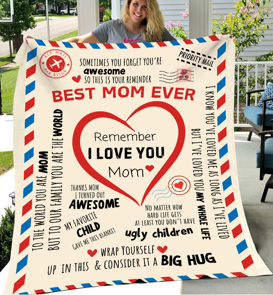 To Mom "Best Mom Ever"Cozy Fleece Blankets Ideal for Snuggling!