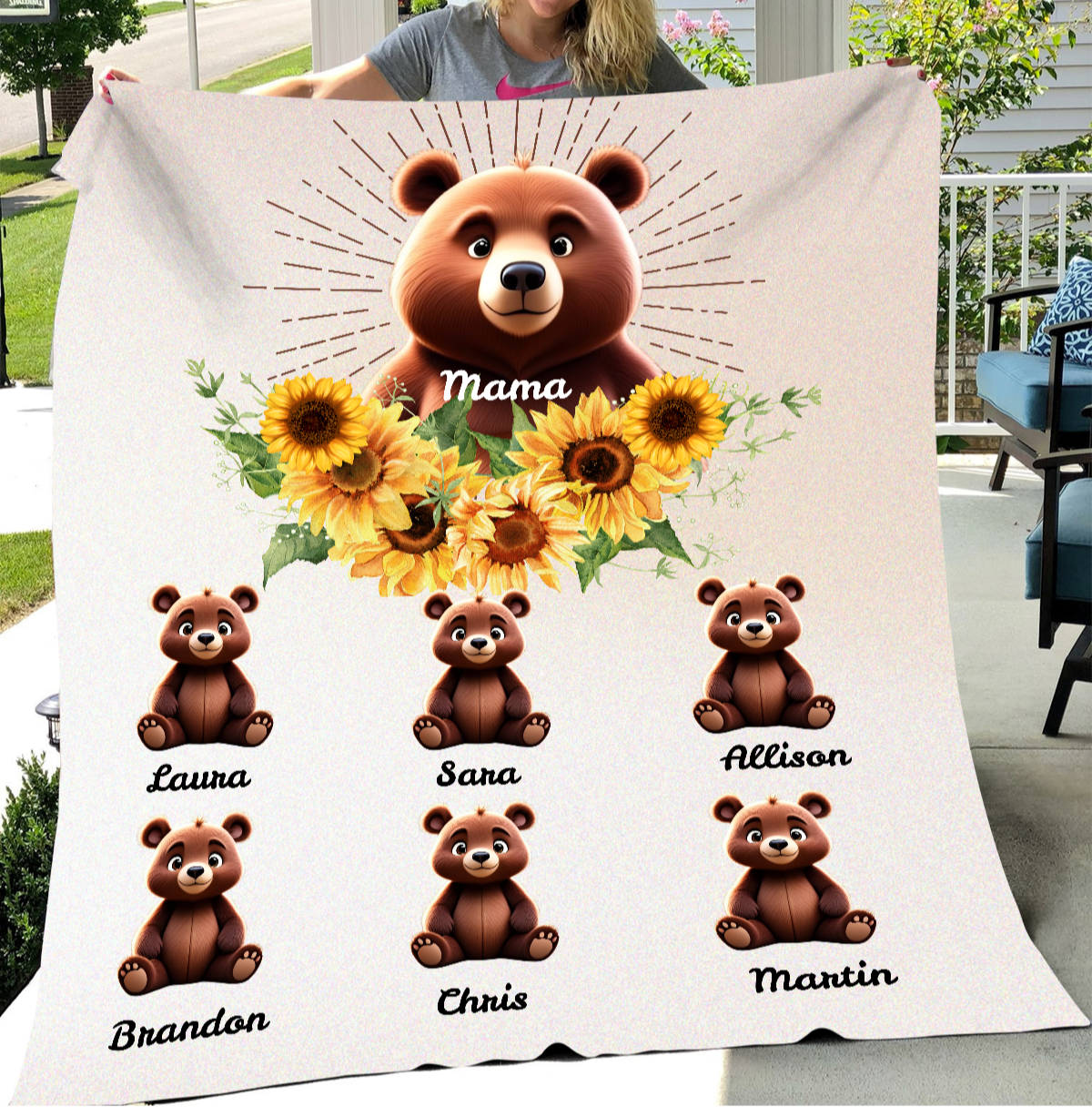 Gift for Mom Blanket: Mother's Day Present from Kids, Mama Bear Plush Fleece Blanket - 50x60