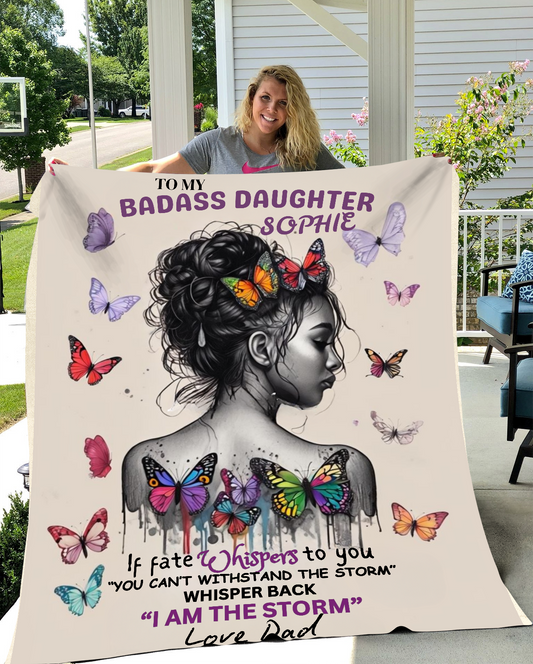 Personalized To My Badass Daughter Blanket - Empowering Gift For Daughter From Dad