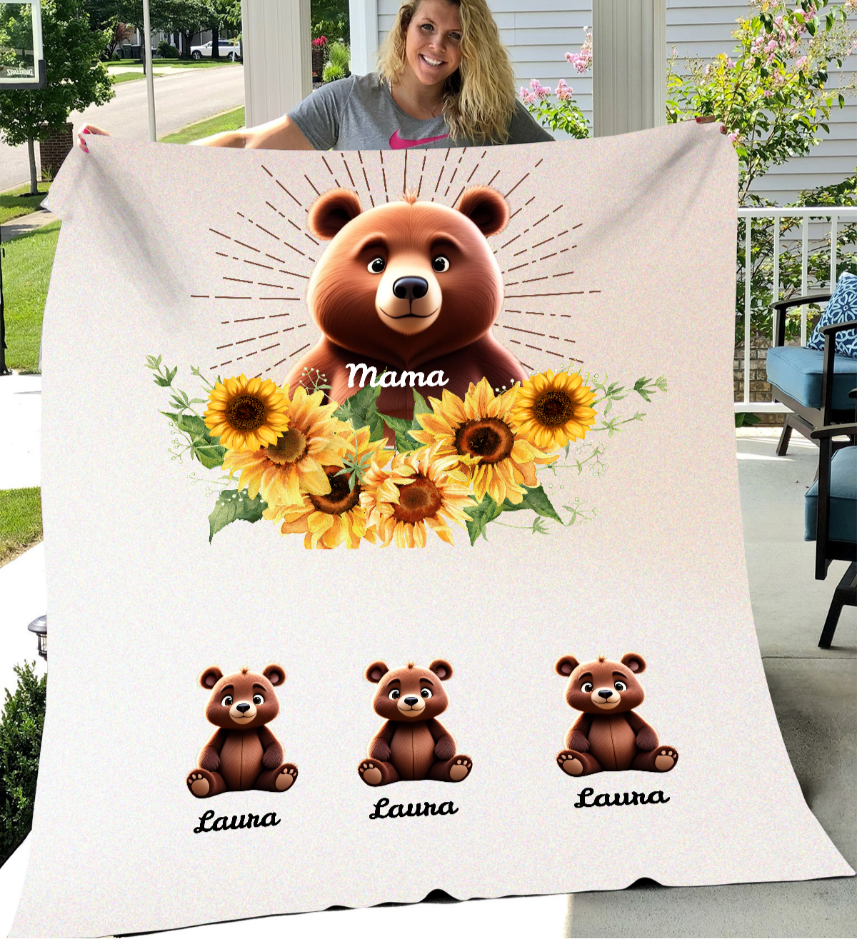 Gift for Mom Blanket: Mother's Day Present from Kids, Mama Bear Plush Fleece Blanket - 50x60