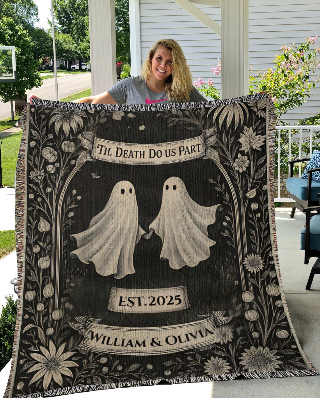 Personalized Ghost Couple 'Till Death Do Us Part' | Wedding Gift | Spooky Halloween Blanket  50x60