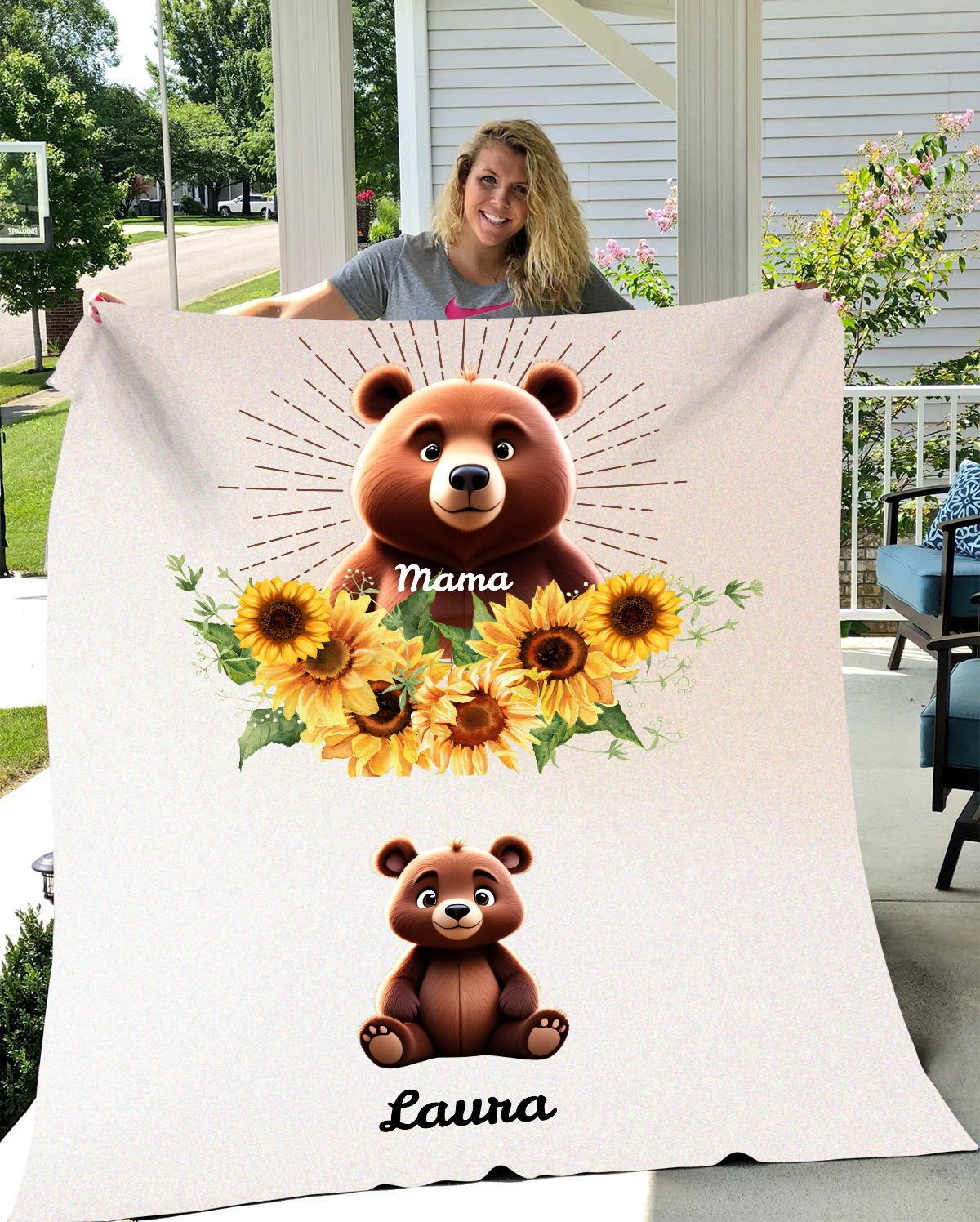 Gift for Mom Blanket: Mother's Day Present from Kids, Mama Bear Plush Fleece Blanket - 50x60