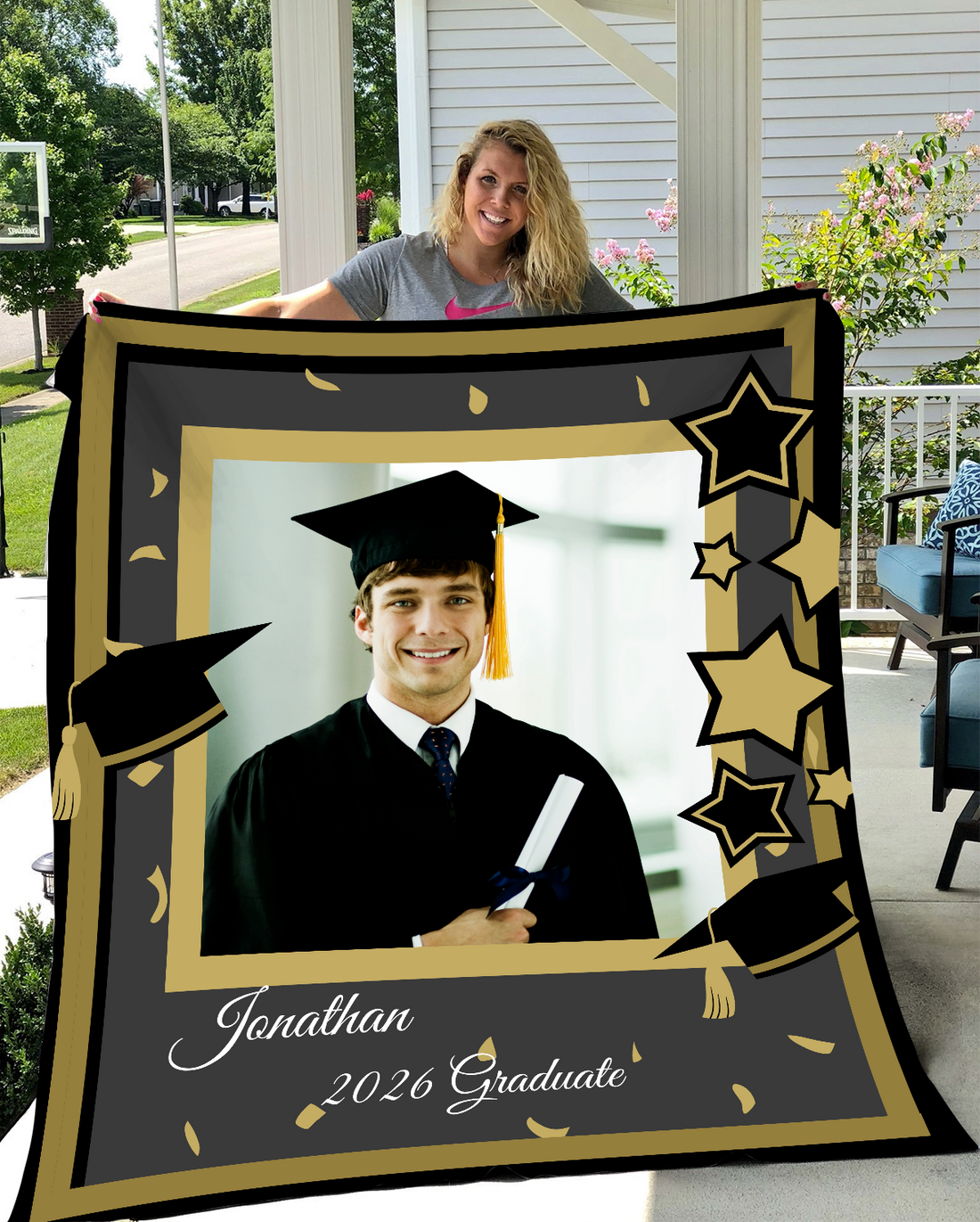 Personalized Graduation Blanket with Photo – Custom Name & Year Keepsake Gift for Graduate (Class of 2026)