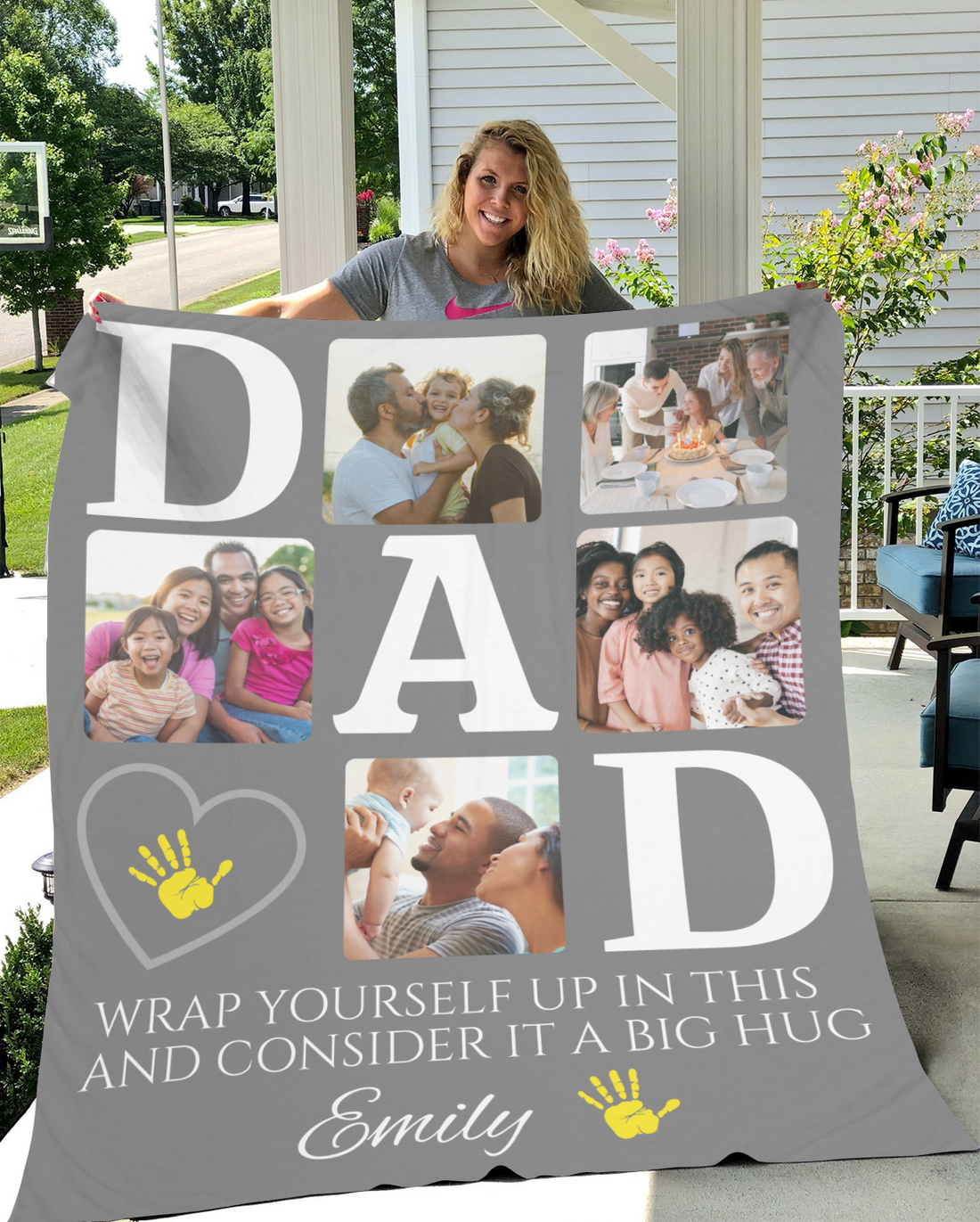 "BIG HUG" Custom Family Photo Throw, Father's Day Gift, Cozy Warm Blanket, Memory Keepsake