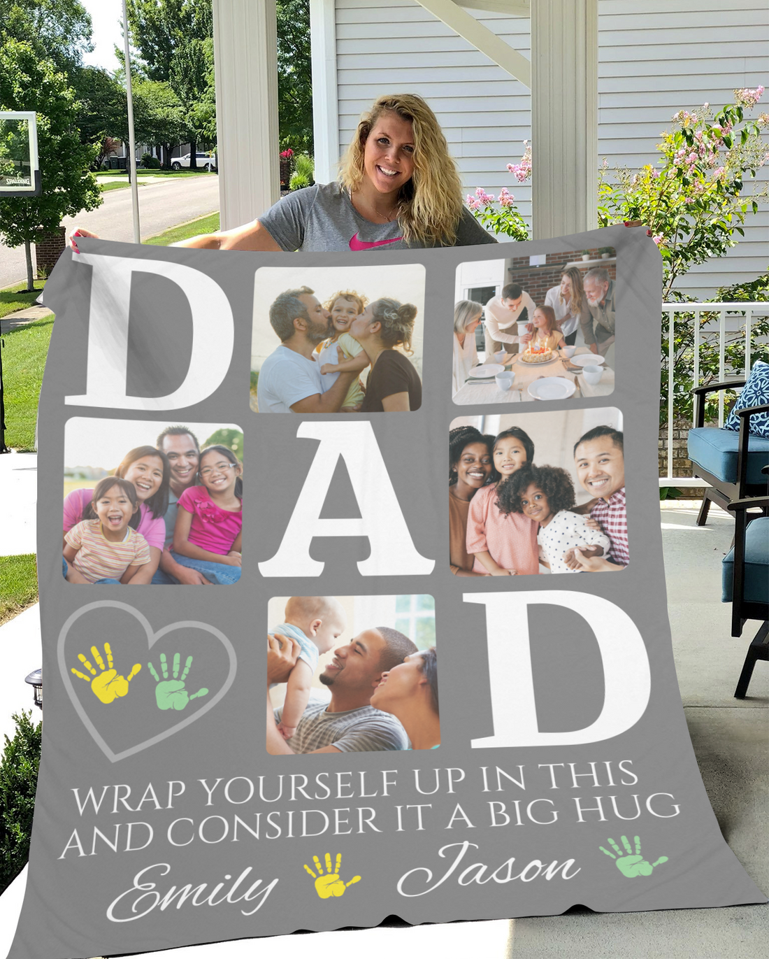 "BIG HUG" Custom Family Photo Throw, Father's Day Gift, Cozy Warm Blanket, Memory Keepsake