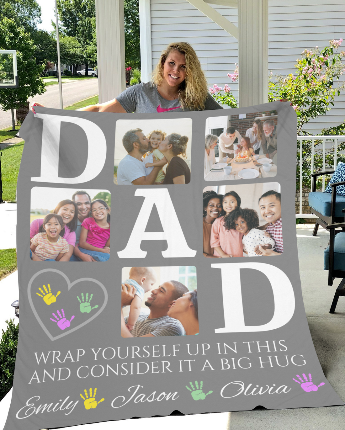 "BIG HUG" Custom Family Photo Throw, Father's Day Gift, Cozy Warm Blanket, Memory Keepsake