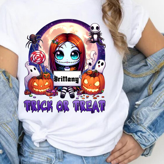 Personalized Halloween Cartoon "Trick or Treat" Youth T-Shirt