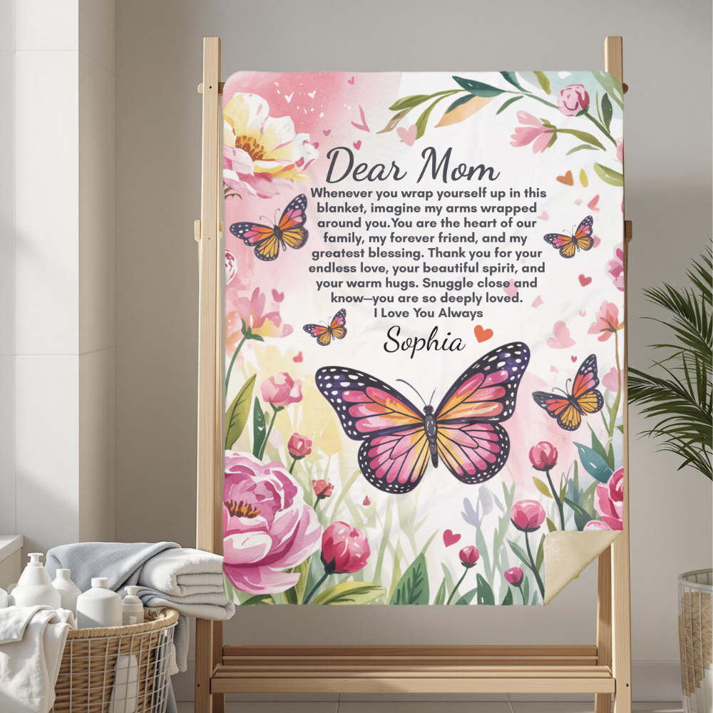 Personalized Mom Butterfly Throw Blanket, Mothers Day Gifts, For Mom Butterfly Blanket
