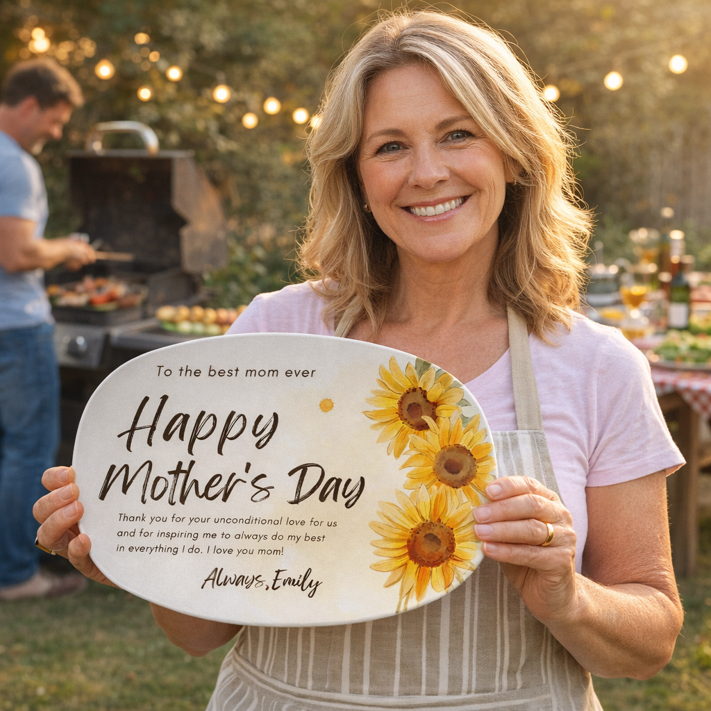 Personalized Mother's Day Platter, Gift for Mom from Daughter or Son, “Customize Your Platter Below” Custom Sunflower Plate, Unique Keepsake