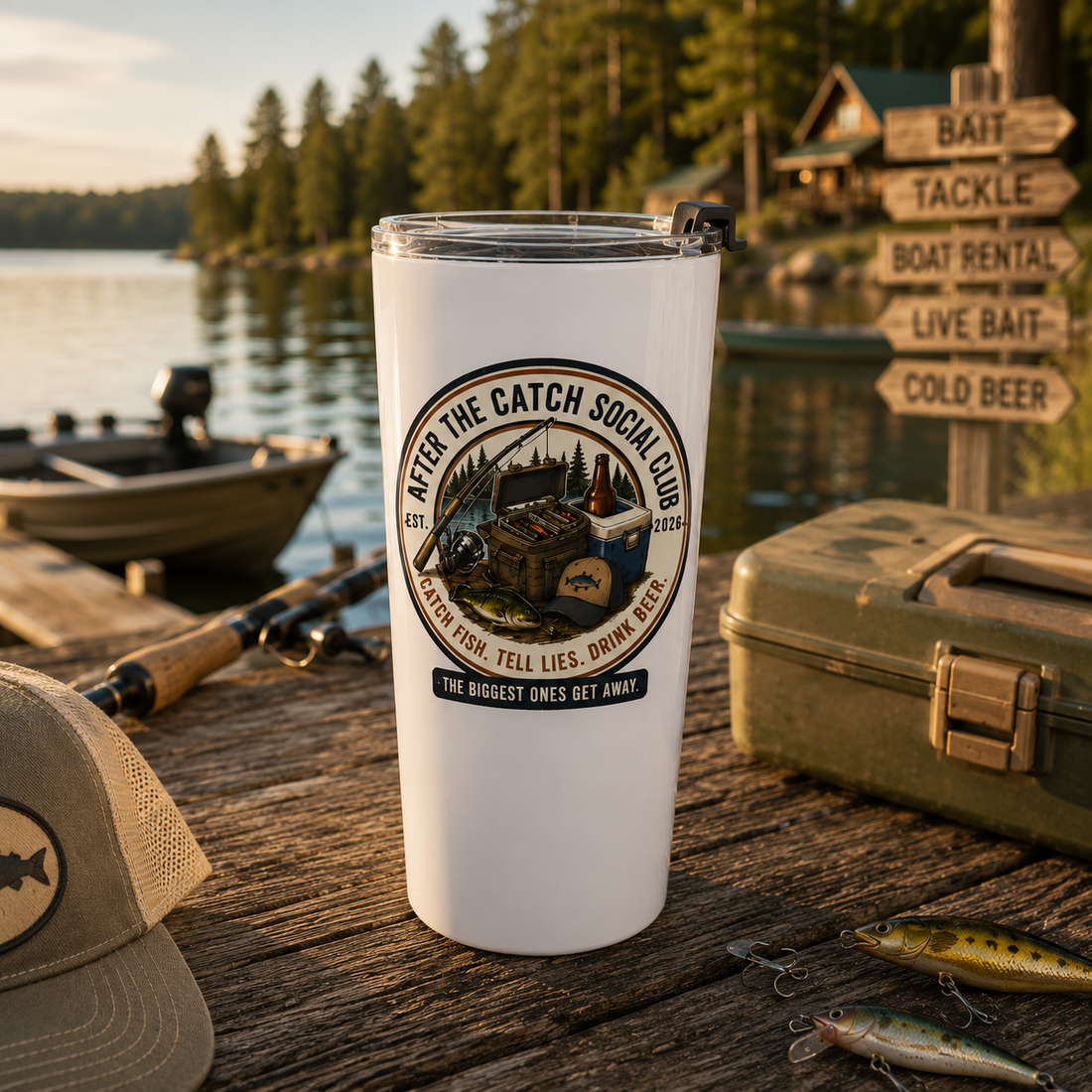 After the Catch Social Club 20oz Fishing Tumbler | Funny Fishing Gift for Men | Stainless Steel Insulated Travel Mug | Lake Life Cup | Fisherman Coffee Tumbler