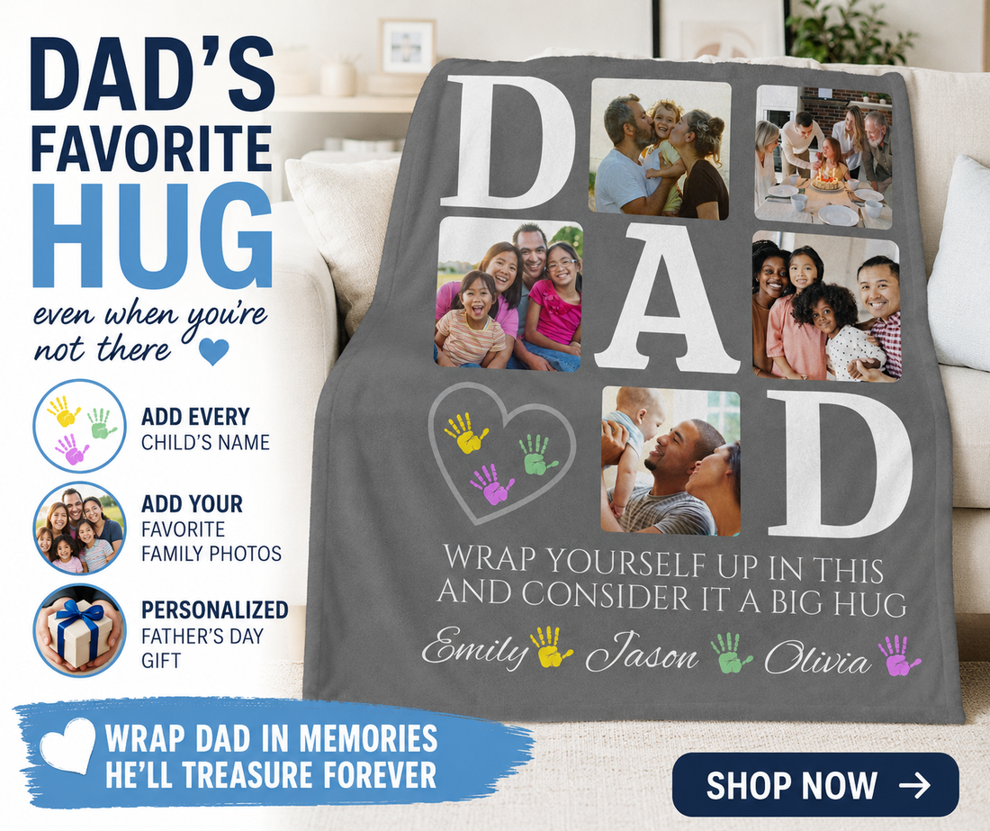 "BIG HUG" Custom Family Photo Throw, Father's Day Gift, Cozy Warm Blanket, Memory Keepsake