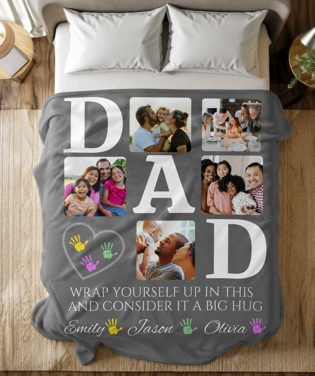 "BIG HUG" Custom Family Photo Throw, Father's Day Gift, Cozy Warm Blanket, Memory Keepsake