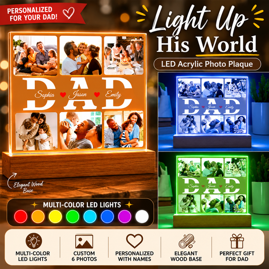 Personalized “DAD” Photo Acrylic Plaque – Custom Family Picture Gift for Dad – LED Night Lite Keepsake from Kids