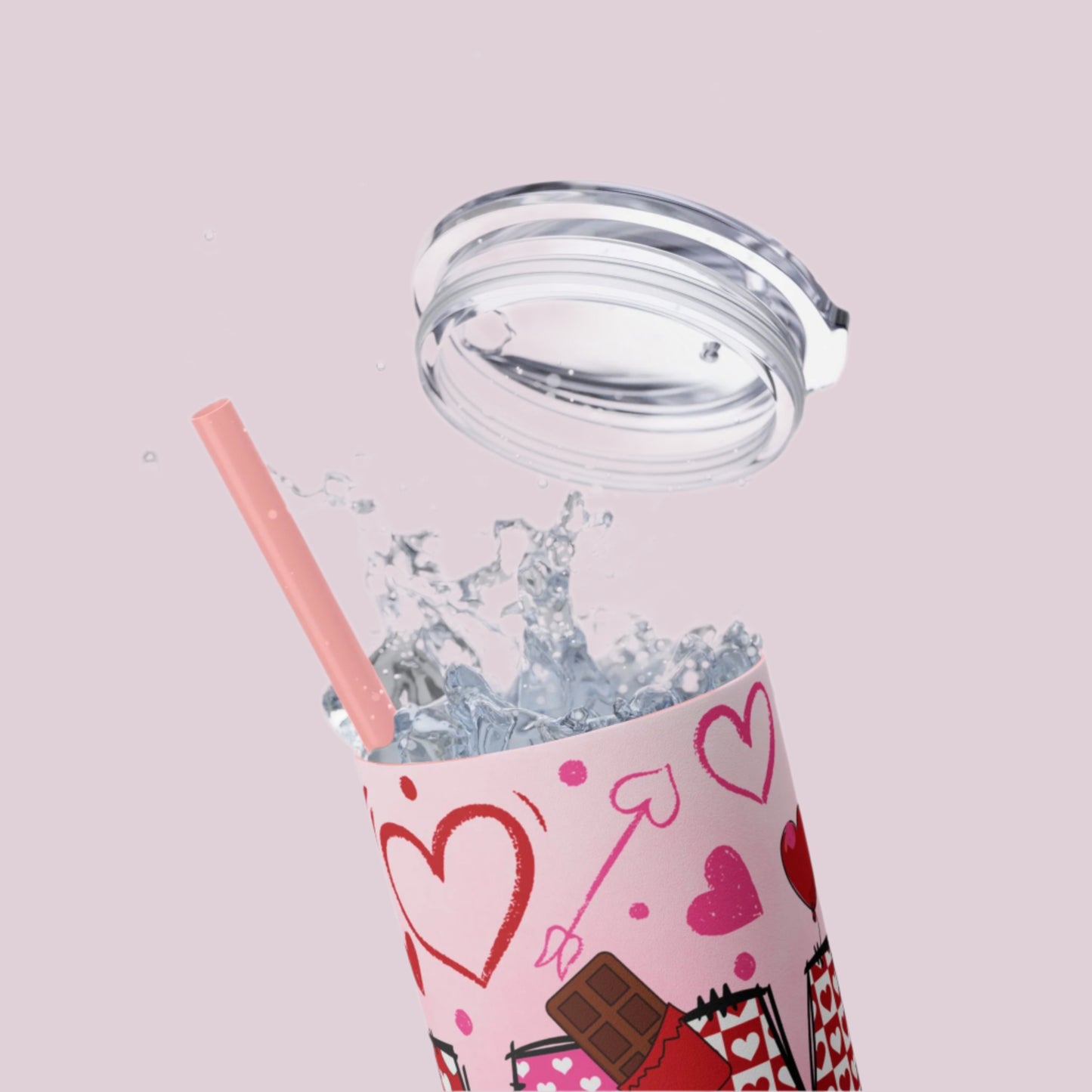 Valentine Day "MAMA Bow and Hearts" Skinny Tumbler with Straw, 20oz