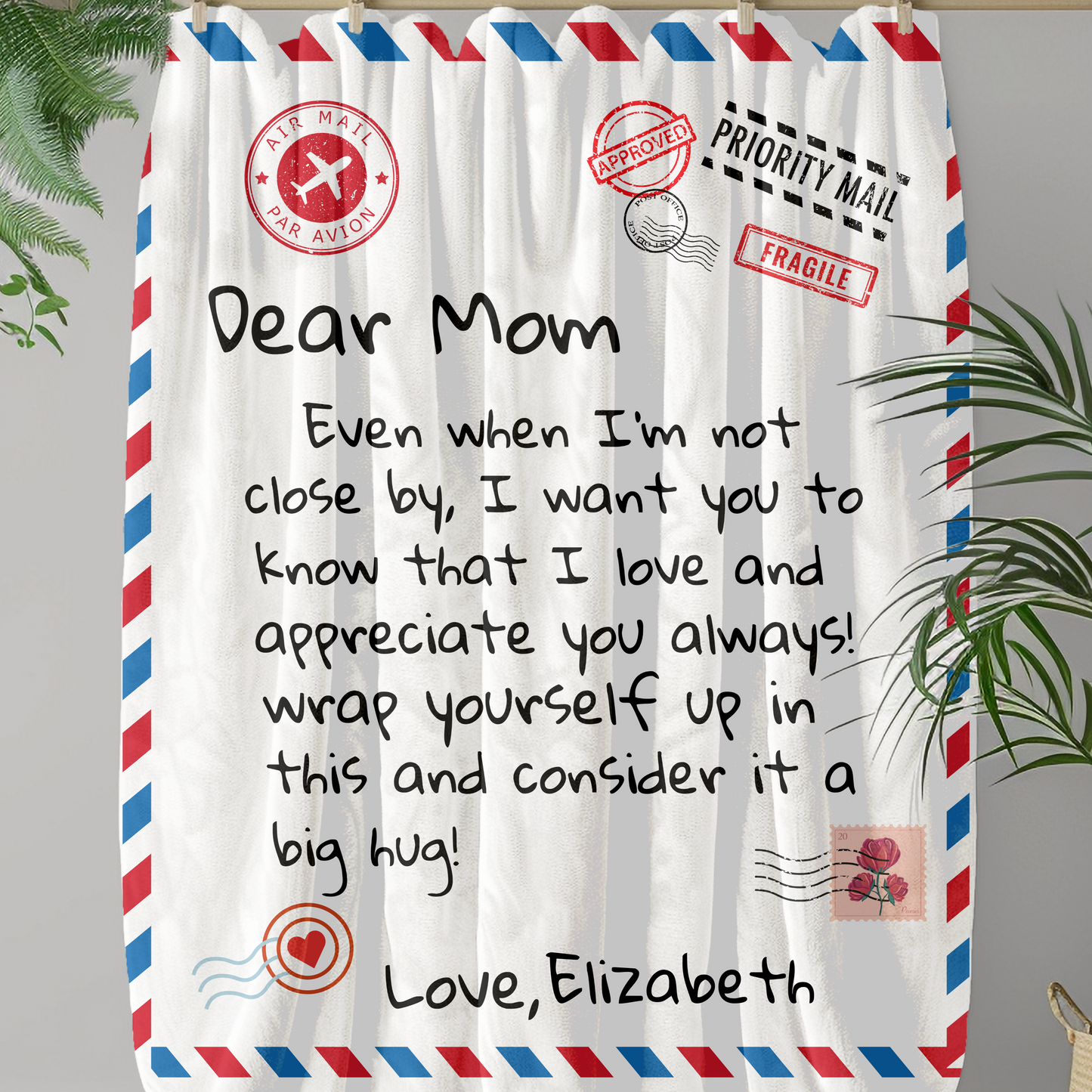 Personalize "Dear Mom Letter" Plush Fleece Blanket - 50x60