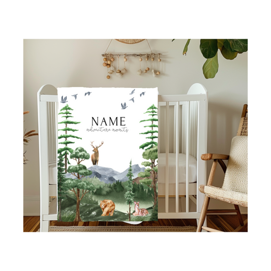 Personalized " Baby" Woodland Design Cozy Plush Fleece Blanket - 30x40