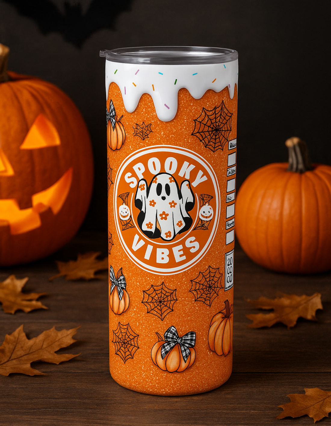 Spooky Vibes Halloween Pumpkin Skinny Tumbler with Straw, 20oz