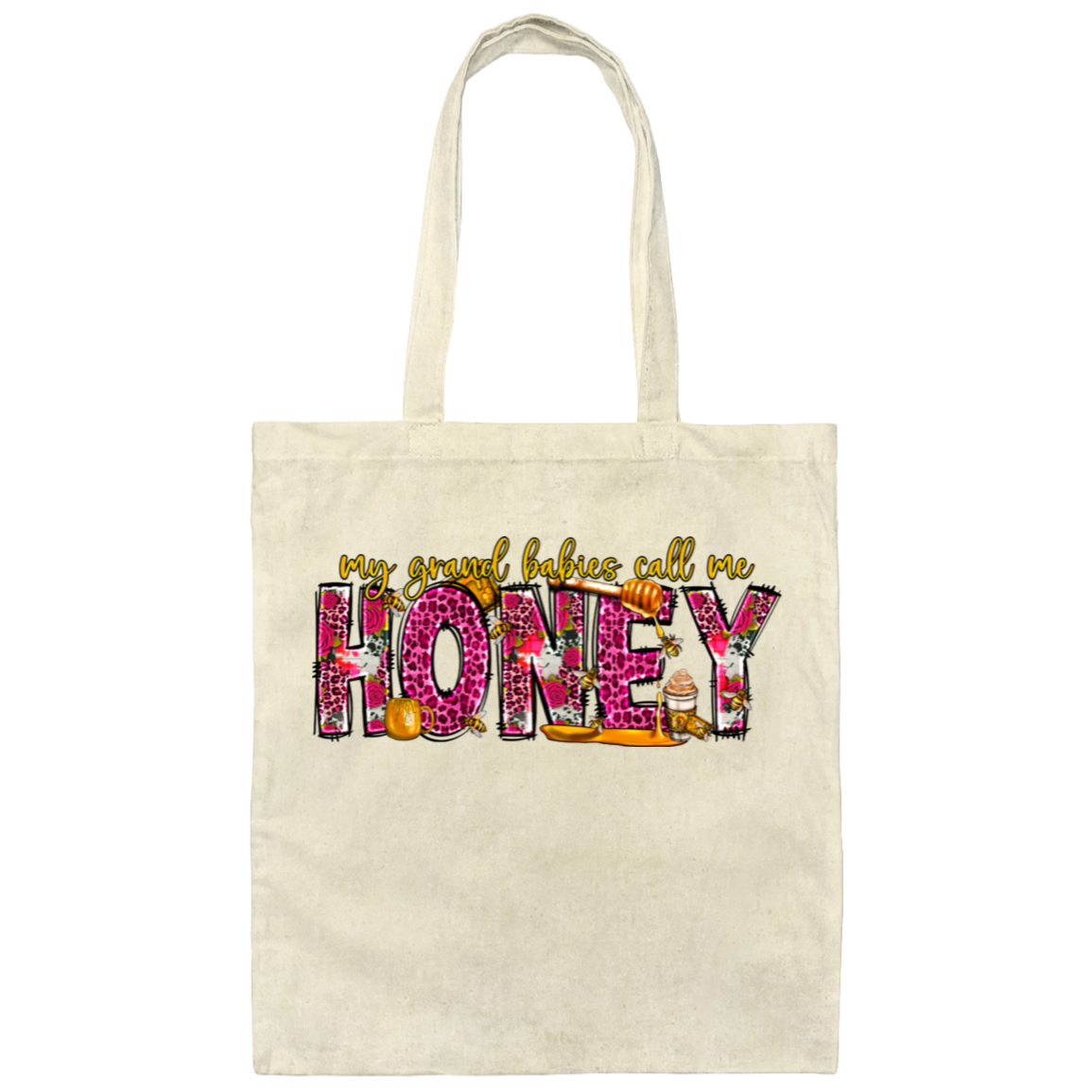 "My Grandbabies Call Me Honey" Canvas Tote Bag