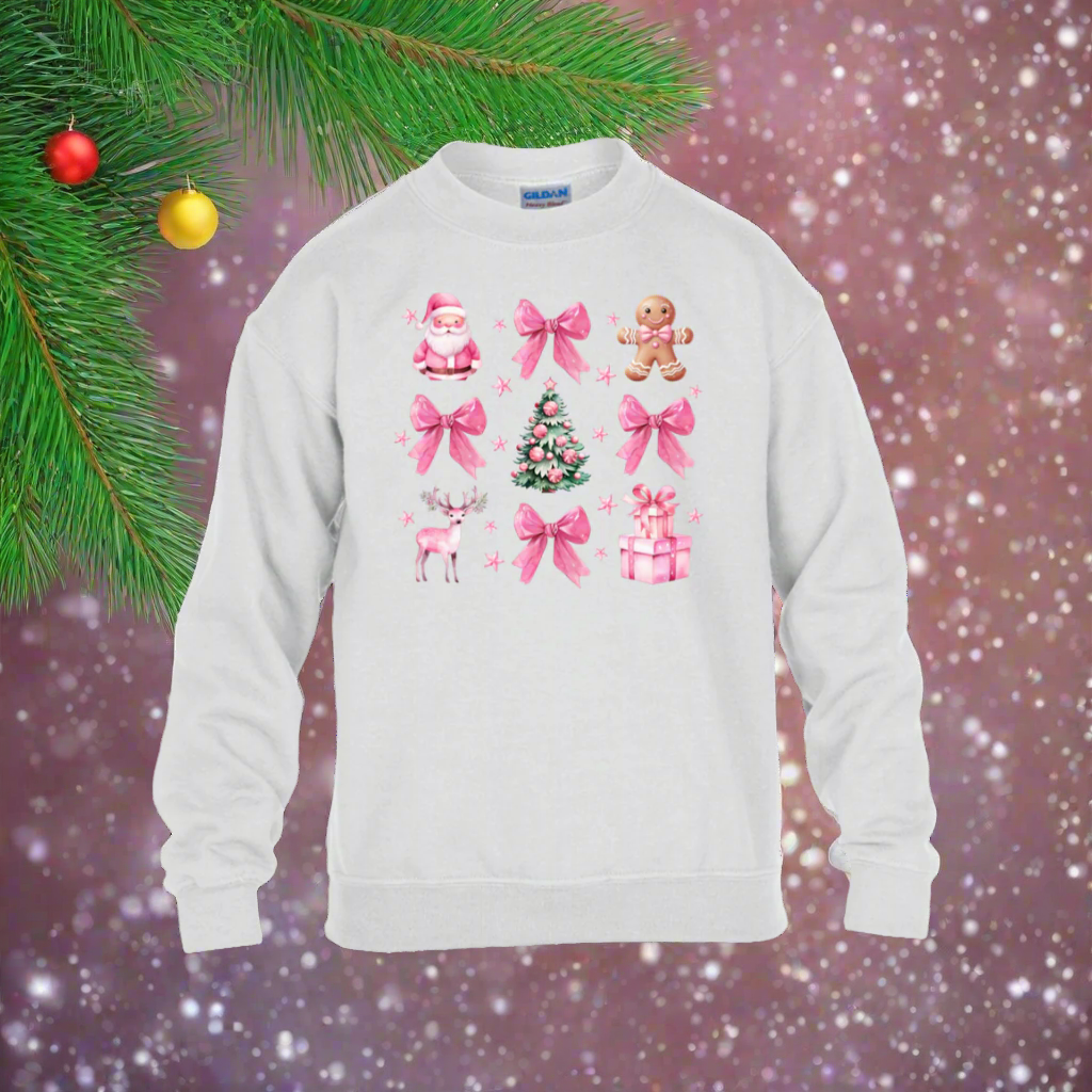 Coquette Christmas Sweatshirt | Pretty Pink Bows, Santas and Gingerbread Sweatshirt Youth