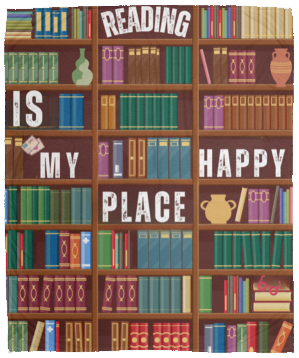 "Reading is my Happy Place" Fleece Blanket Gift | Birthday | Valentine