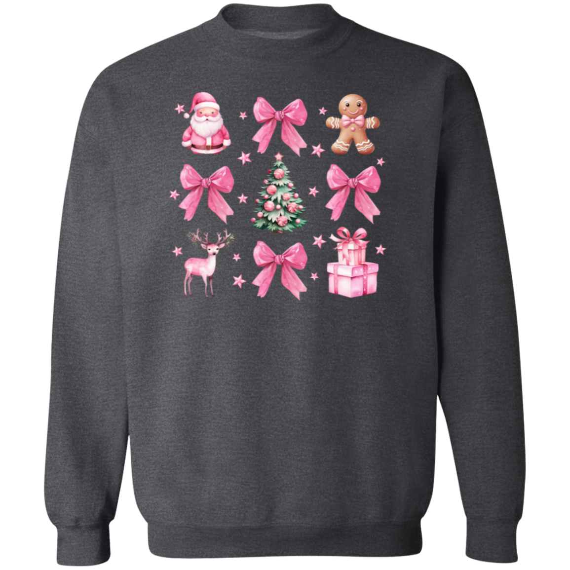 Coquette Christmas Sweatshirt | Pretty Pink Bows, Santas and Gingerbread Sweatshirt