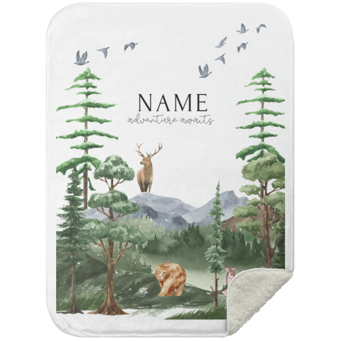 Personalized Woodland Design Sherpa Blanket 30x40