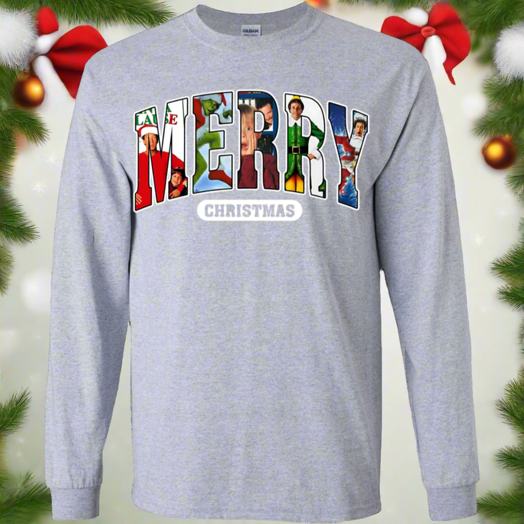 Merry Christmas 90s Movies Crewneck Youth LS T-Shirt!