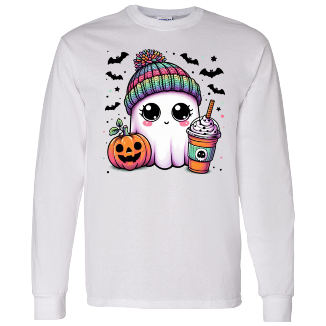 Halloween Ghost, Bats and Pumpkin LS T-Shirt !