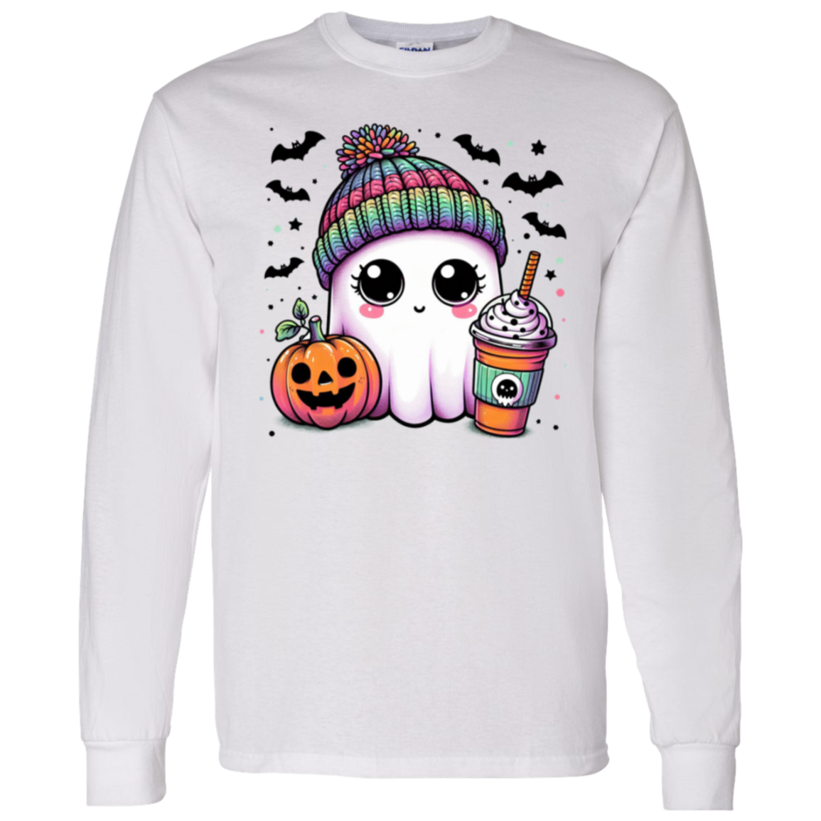 Halloween Ghost, Bats and Pumpkin LS T-Shirt !