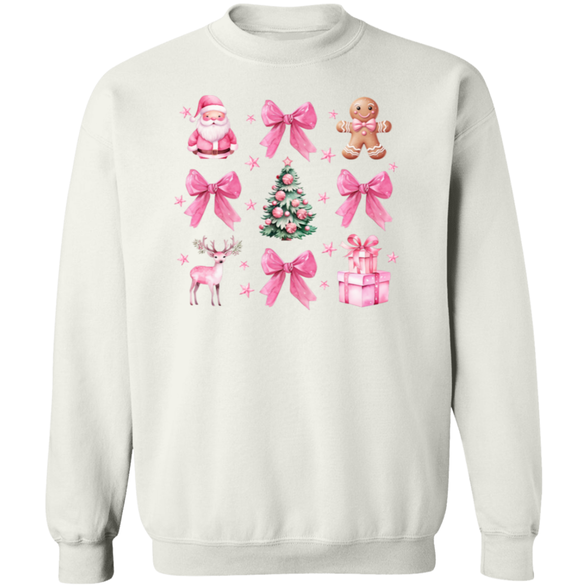 Coquette Christmas Sweatshirt | Pretty Pink Bows, Santas and Gingerbread Sweatshirt