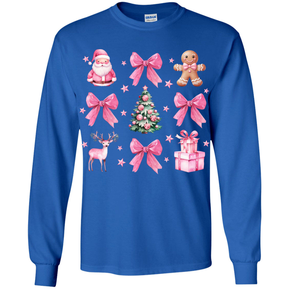 Coquette Christmas LS T-Shirt| Pretty Pink Bows, Santas and Gingerbread LS T-Shirt Youth