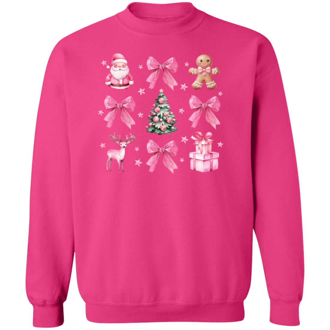 Coquette Christmas Sweatshirt | Pretty Pink Bows, Santas and Gingerbread Sweatshirt