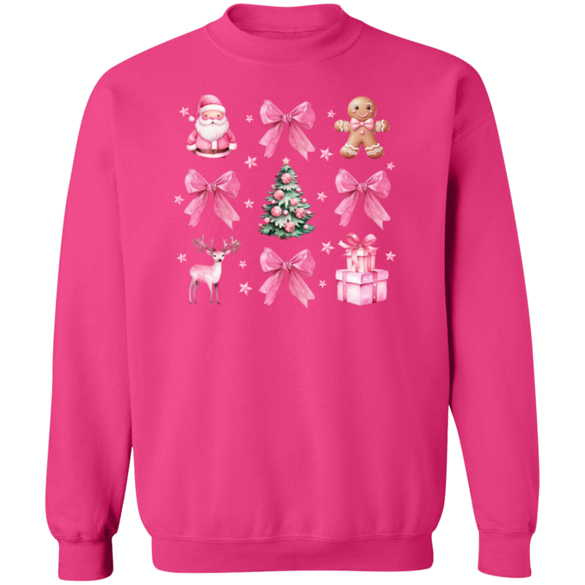 Coquette Christmas Sweatshirt | Pretty Pink Bows, Santas and Gingerbread Sweatshirt