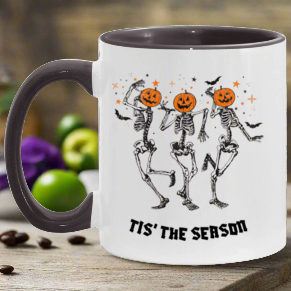 Halloween Coffee Mug, Pumpkin Head Mug, Gift For Halloween, Dancing Skeleton Mug,  11oz Accent Mug