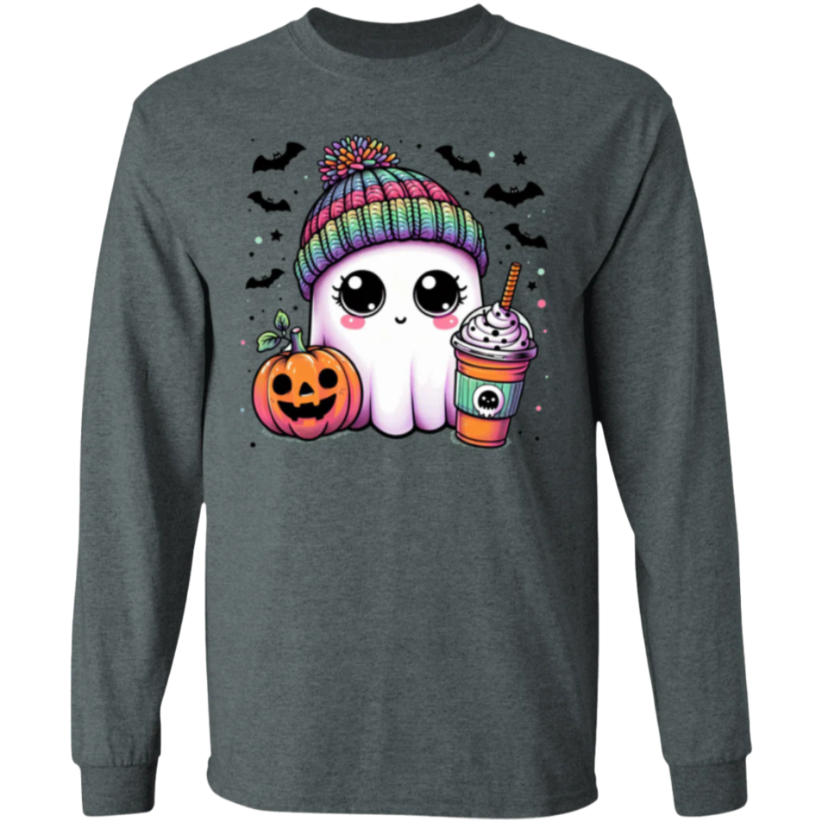 Halloween Ghost, Bats and Pumpkin LS T-Shirt !