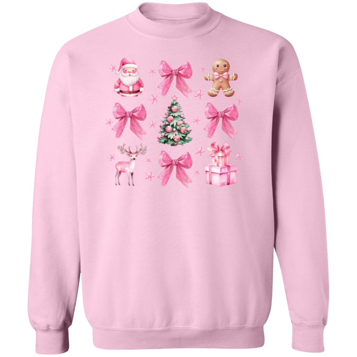 Coquette Christmas Sweatshirt | Pretty Pink Bows, Santas and Gingerbread Sweatshirt