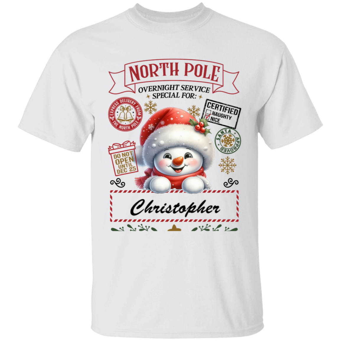 Personalized" North Pole Overnight Service" Youth and Infant T-Shirt