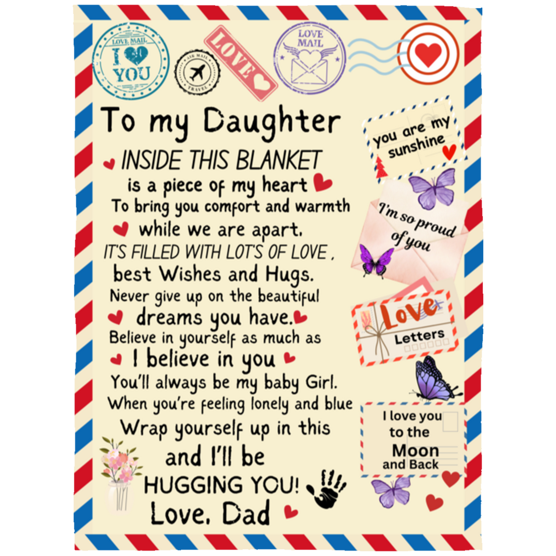 To My Daughter "I'll Be Hugging You" Fleece Blankets