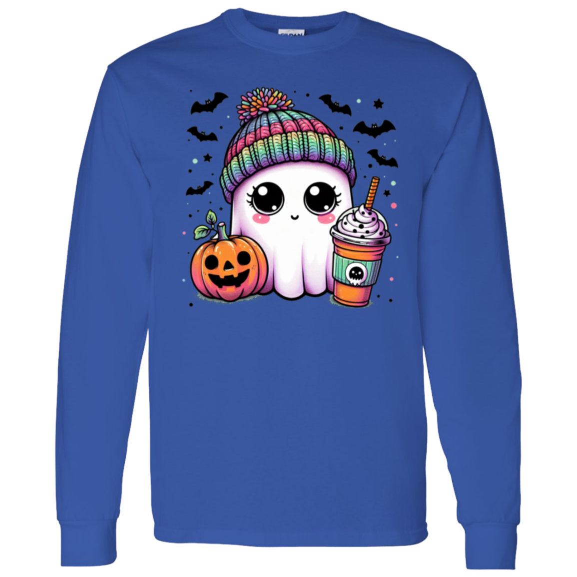 Halloween Ghost, Bats and Pumpkin LS T-Shirt !