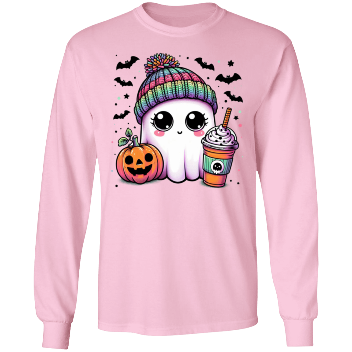 Halloween Ghost, Bats and Pumpkin LS T-Shirt !