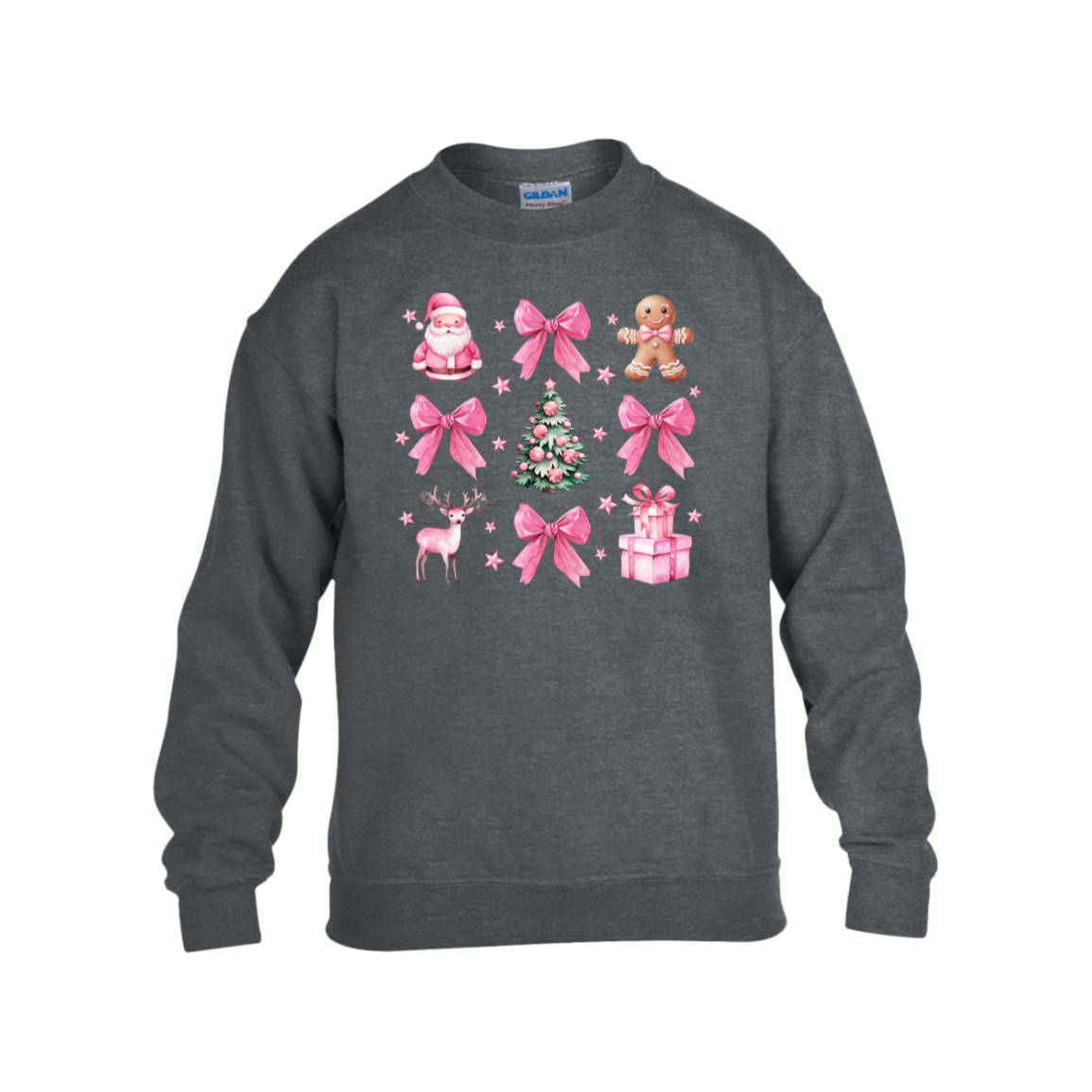 Coquette Christmas Sweatshirt | Pretty Pink Bows, Santas and Gingerbread Sweatshirt Youth