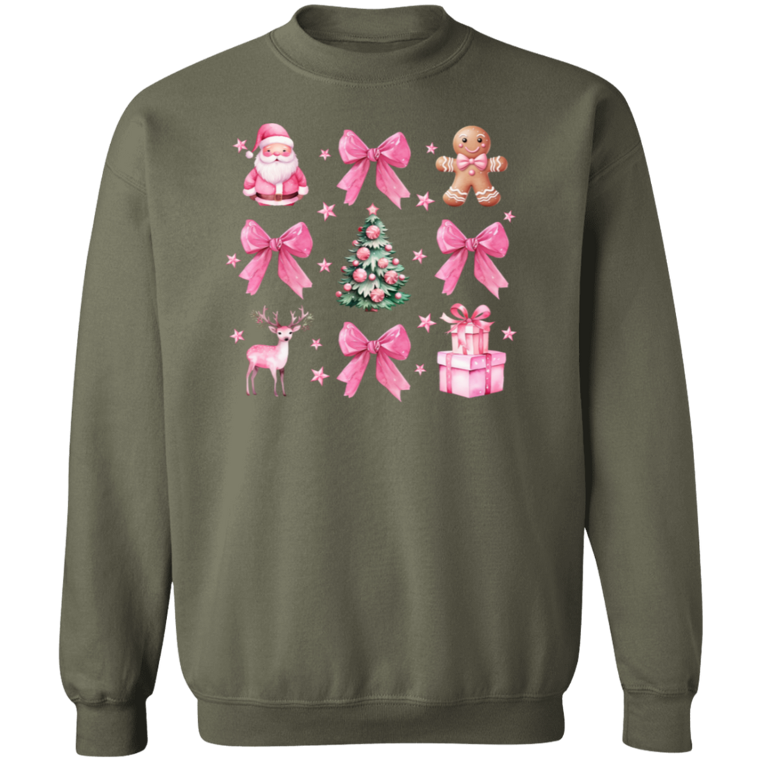 Coquette Christmas Sweatshirt | Pretty Pink Bows, Santas and Gingerbread Sweatshirt