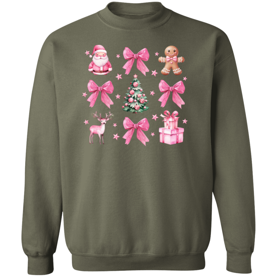 Coquette Christmas Sweatshirt | Pretty Pink Bows, Santas and Gingerbread Sweatshirt