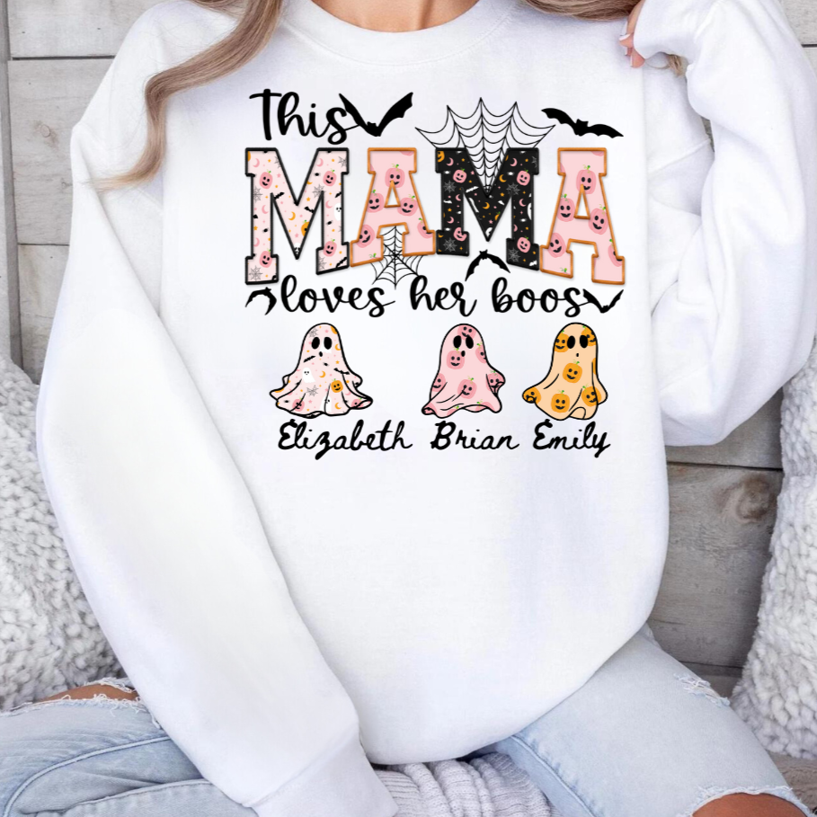 Personalized Mama Halloween Sweatshirt "This Mama Loves her Boo's"