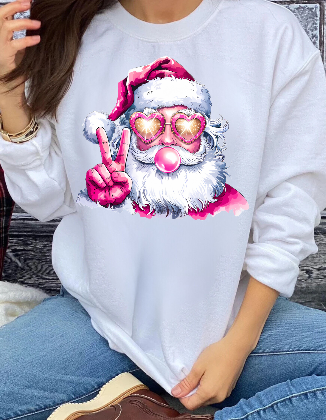 Santa Shirt, Christmas Sweatshirt/LS Tee, Blowing Bubble Christmas Shirts